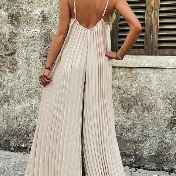 Apricot Casual Women's Solid Color Spaghetti Strap Jumpsuit - Picture 2 of 7